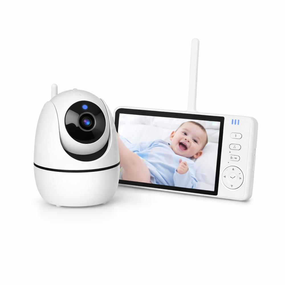 Wireless 5.0 Inch Baby Monitor with Pan Tilt Camera Night Vision Two-Way Audio VOX Wake-Up USB Charging Security Babysitter — hero white