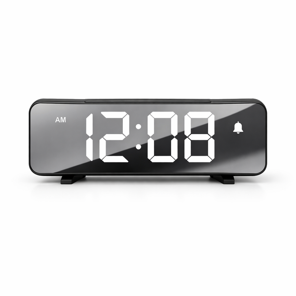 Electronic Alarm Clock Noiseless Design Digital LED Large Display Mirror Electronic Clock Digital Alarm Clock LED Mirror Clocks — hero white