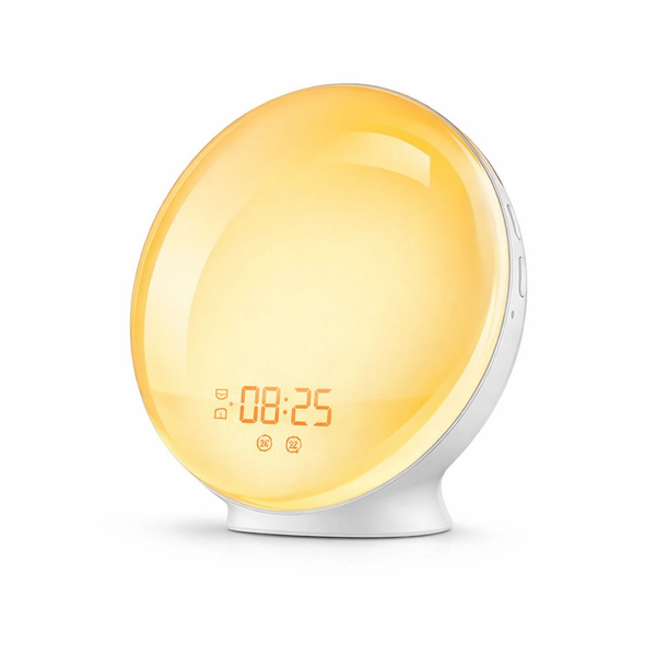Wake up Light Alarm Clock with Sunrise/Sunset Simulation Dual Alarms FM Radio Nightlight 7 Colors Natural Sounds Snooze — hero white