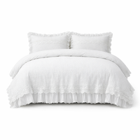 3Pcs Korean Lace Bedding Set Seersucker Duvet Cover Set (1*Duvet Cover + 2*Pillowcase, without Core)For Bedroom Guest Room — hero white