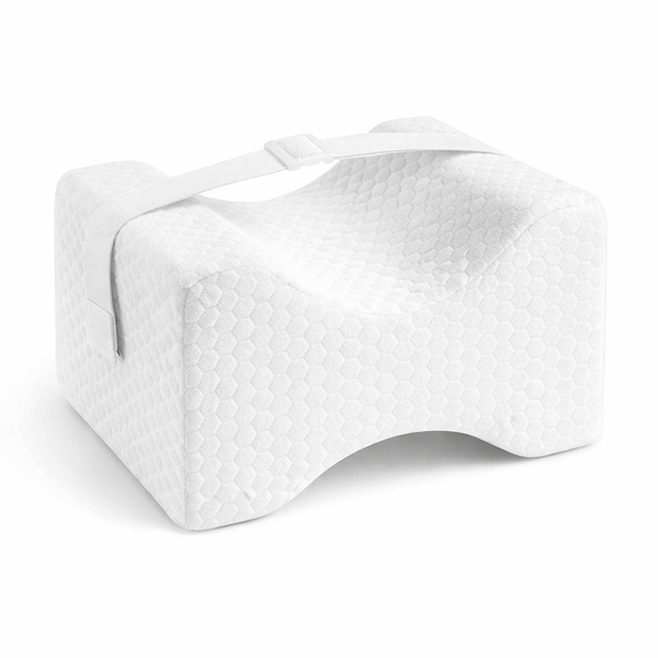Leg Pillow,Side Pillow,Memory Foam Knee Pillow with Side Sleeping Belt,Leg Knee Pillow with Removable and Washable Cover — hero white