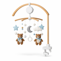 Wooden Crib Mobile Baby Bed Bell Rattle Toy Soft Felt Cartoon Bear Mobile Bracket Newborn Music Box Bed Bell Hanging Bracket Toy — hero white