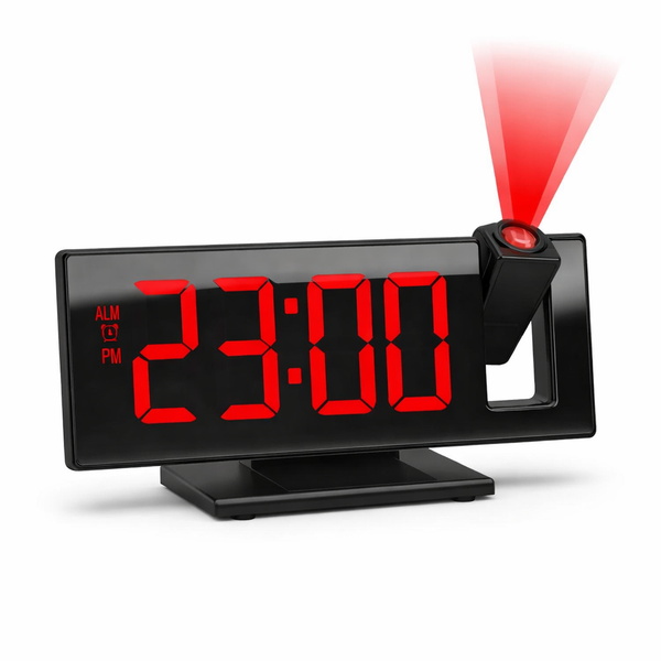 180° Arm Projection Alarm Clock Time Temperature USB Plug-In Digital Alarm Clock Snooze Table Clock 12/24H Projector LED Clock — hero white