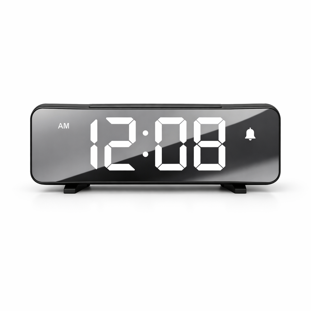 Electronic Alarm Clock Noiseless Design Digital LED Large Display Mirror Electronic Clock Digital Alarm Clock LED Mirror Clocks — hero white