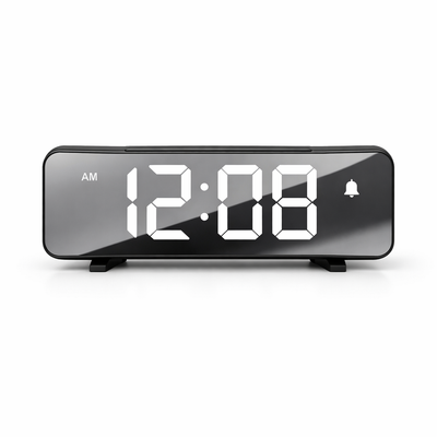 Electronic Alarm Clock Noiseless Design Digital LED Large Display Mirror Electronic Clock Digital Alarm Clock LED Mirror Clocks — hero white
