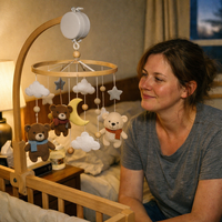 Wooden Crib Mobile Baby Bed Bell Rattle Toy Soft Felt Cartoon Bear Mobile Bracket Newborn Music Box Bed Bell Hanging Bracket Toy — lifestyle