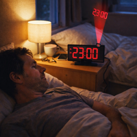 180° Arm Projection Alarm Clock Time Temperature USB Plug-In Digital Alarm Clock Snooze Table Clock 12/24H Projector LED Clock — lifestyle