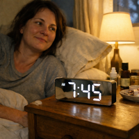 Electronic Alarm Clock Noiseless Design Digital LED Large Display Mirror Electronic Clock Digital Alarm Clock LED Mirror Clocks — lifestyle