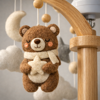 Wooden Crib Mobile Baby Bed Bell Rattle Toy Soft Felt Cartoon Bear Mobile Bracket Newborn Music Box Bed Bell Hanging Bracket Toy — detail