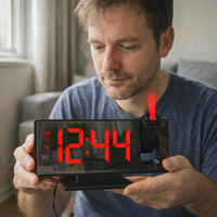 180° Arm Projection Alarm Clock Time Temperature USB Plug-In Digital Alarm Clock Snooze Table Clock 12/24H Projector LED Clock — scale