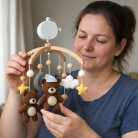 Wooden Crib Mobile Baby Bed Bell Rattle Toy Soft Felt Cartoon Bear Mobile Bracket Newborn Music Box Bed Bell Hanging Bracket Toy — scale
