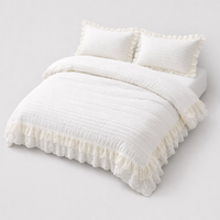 3Pcs Korean Lace Bedding Set Seersucker Duvet Cover Set (1*Duvet Cover + 2*Pillowcase, without Core)For Bedroom Guest Room — angle
