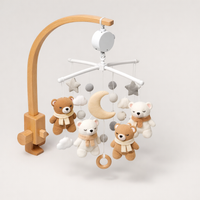 Wooden Crib Mobile Baby Bed Bell Rattle Toy Soft Felt Cartoon Bear Mobile Bracket Newborn Music Box Bed Bell Hanging Bracket Toy — angle