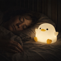 Cute Duck Cartoon Animals Silicone Lamp LED Night Light for Children Kid Touch Sensor Timing USB Rechargeable for Birthday Gift — night use